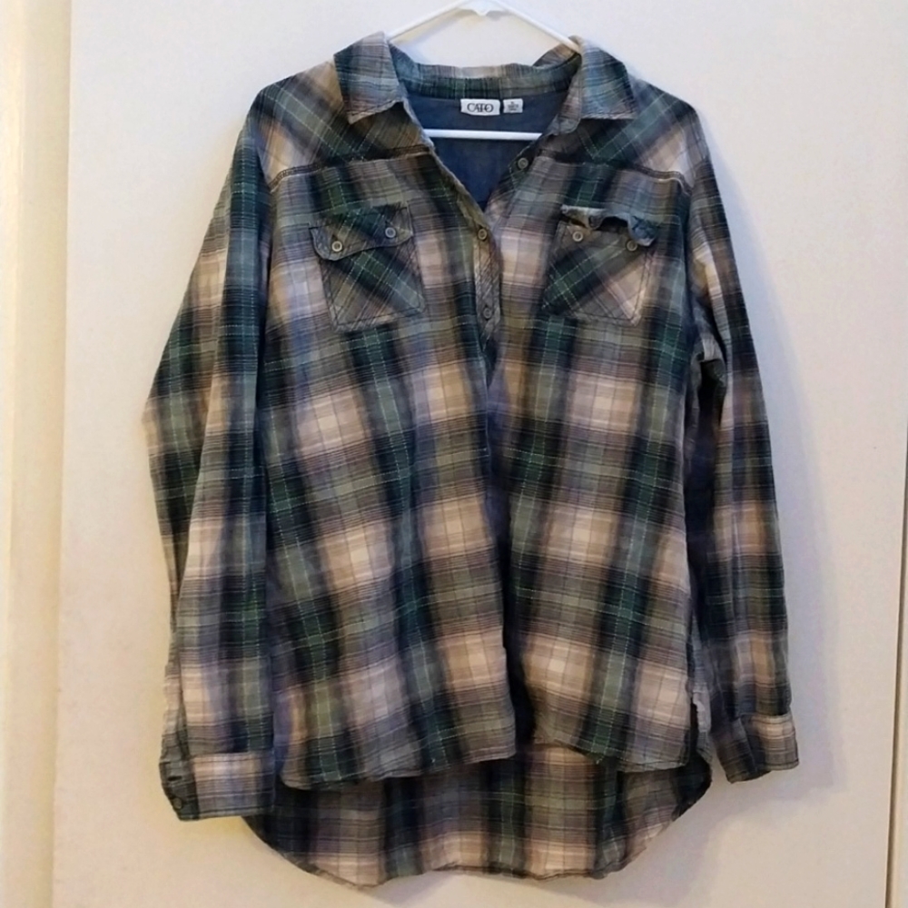 XL Cato Green, Tan & Black Flannel